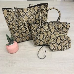 Python Vegan Leather‎ Purse Tote Clutch Travel Bag Three Piece Set Snakeskin NWT